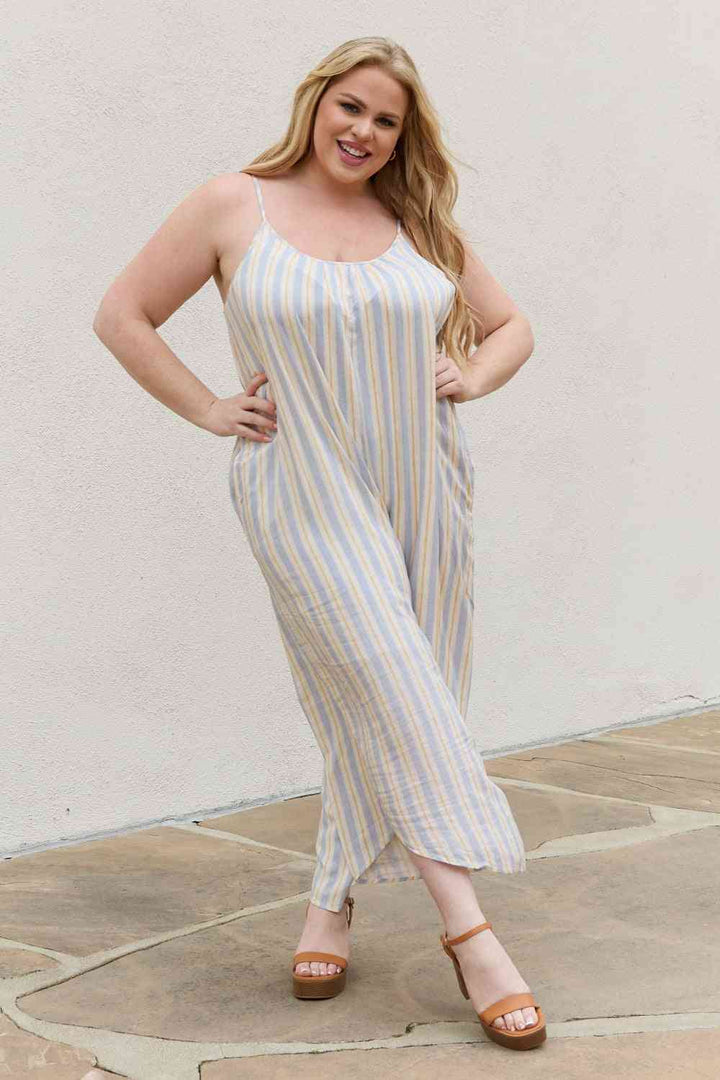 HEYSON Full Size Multi Colored Striped Jumpsuit with Pockets | 1mrk.com