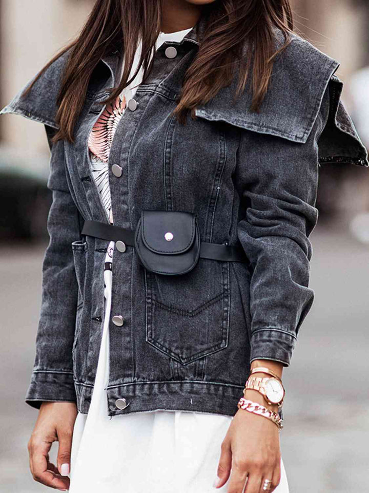 Collared Neck Button Down Denim Jacket | 1mrk.com