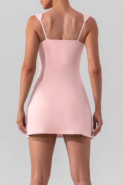 Square Neck Sleeveless Slit Mini Active Dress |1mrk.com