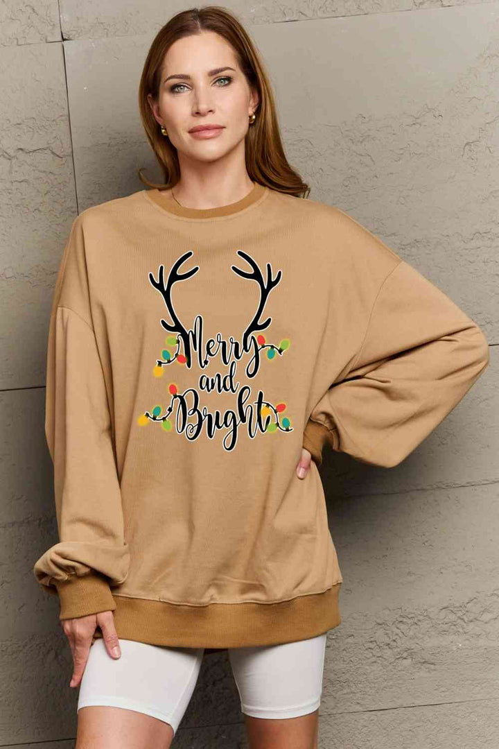 Simply Love Full Size MERRY AND BRIGHT Graphic Sweatshirt |1mrk.com