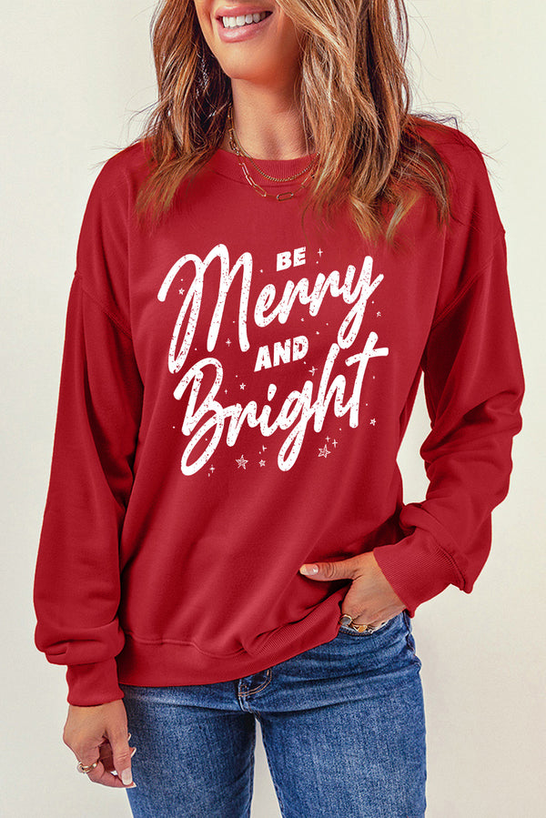 BE MERRY AND BRIGHT Round Neck Sweatshirt | Trendsi