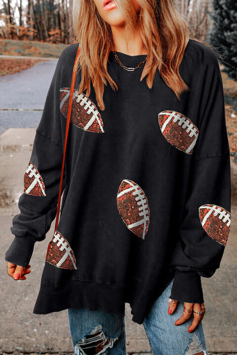 Sequin Football Patch Slit Sweatshirt |1mrk.com