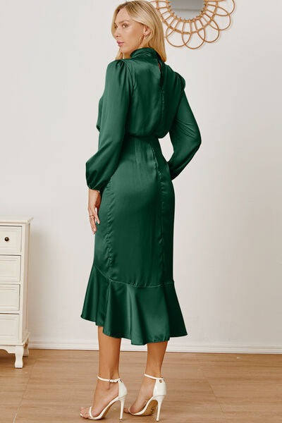 Mock Neck Ruffled Asymmetrical Dress |1mrk.com