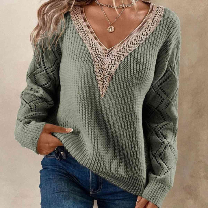 Contrast V-Neck Sweater | 1mrk.com