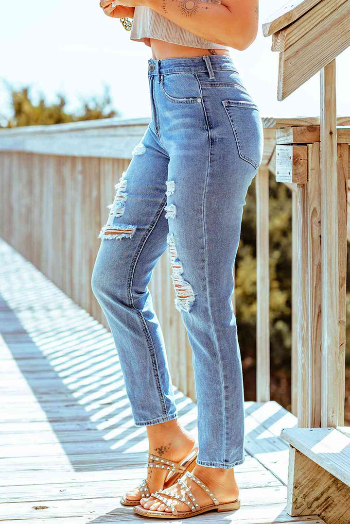Baeful Distressed Ankle-Length Straight Leg Jeans | 1mrk.com