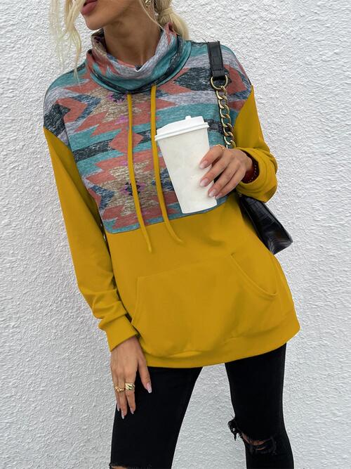 Geometric Drawstring Long-Sleeve Sweatshirt |1mrk.com