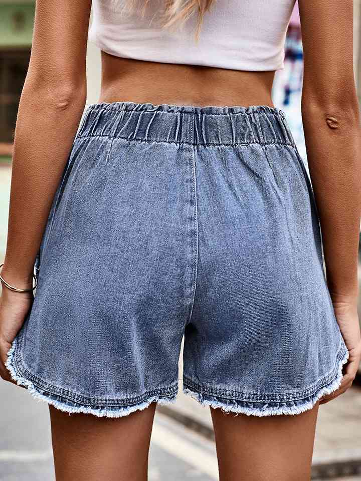 Raw Hem Elastic Waist Denim Shorts | 1mrk.com