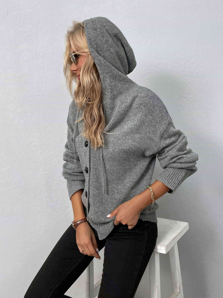 Button-Down Long Sleeve Hooded Sweater |1mrk.com