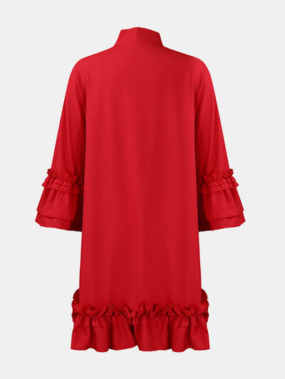 Frill Tie Neck Three-Quarter Sleeve Dress |1mrk.com