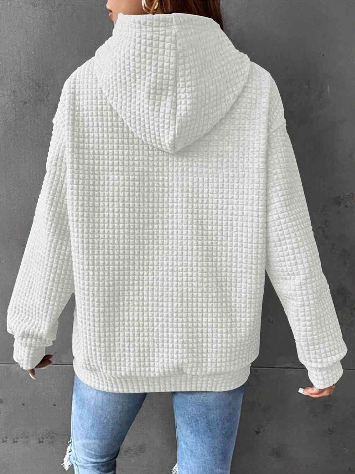 Full Size Waffle-Knit Drawstring Hoodie with Pocket | 1mrk.com