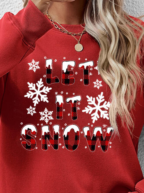 LET IT SNOW Round Neck Long Sleeve Sweatshirt |1mrk.com