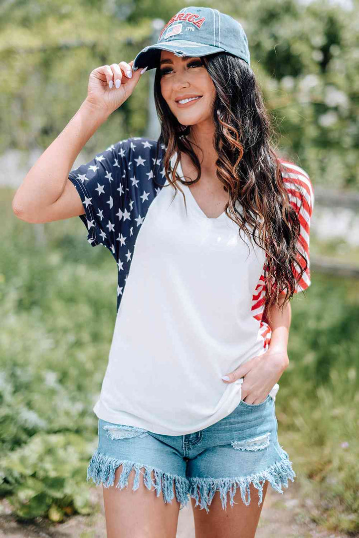 US Flag V-Neck Tee Shirt | 1mrk.com