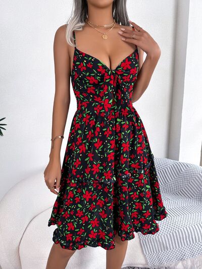 Printed Plunge Cap Sleeve Cami Dress |1mrk.com