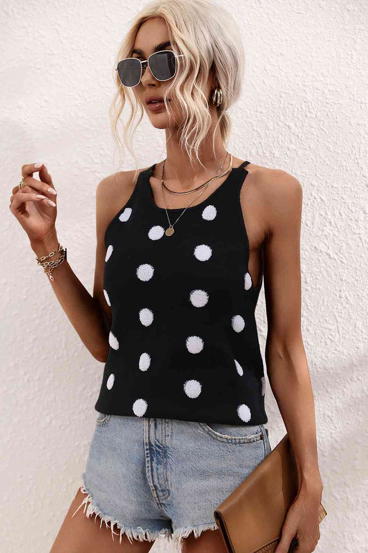 Polka Dot Round Neck Knit Tank | 1mrk.com