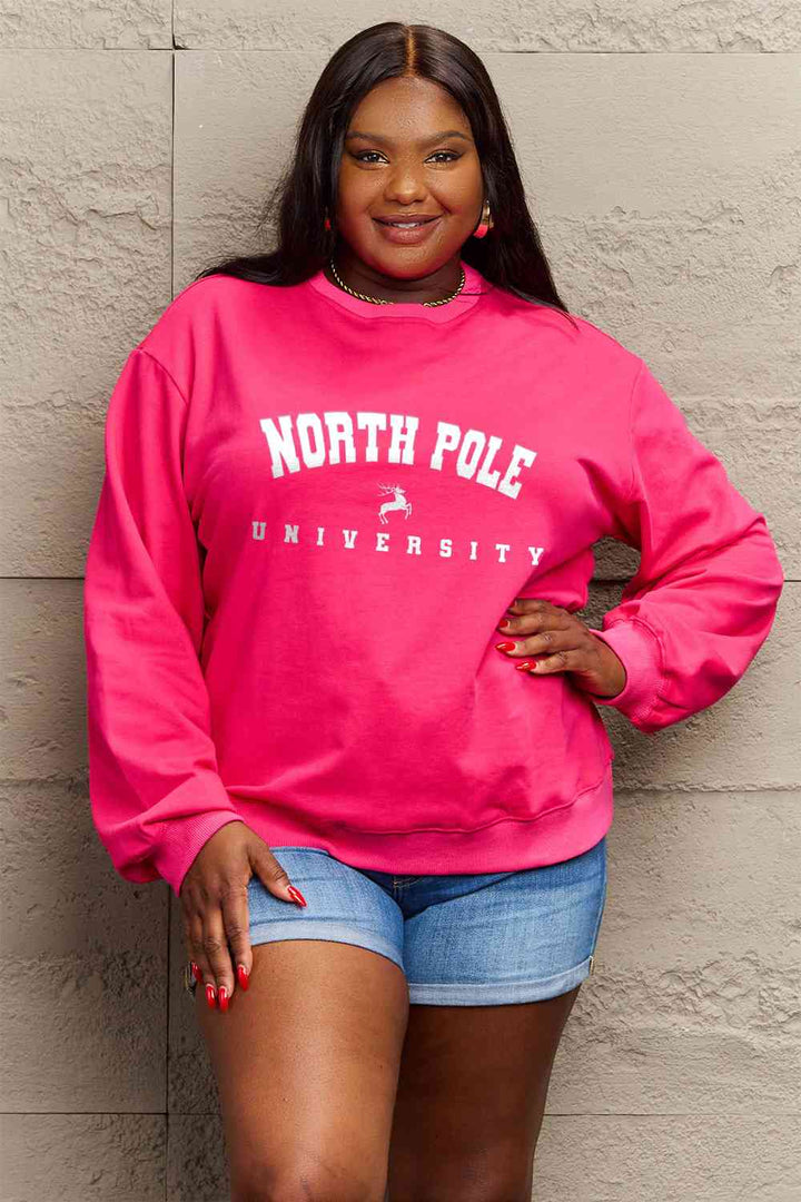 Simply Love Full Size NORTH POLE UNIVERSITY Graphic Sweatshirt |1mrk.com