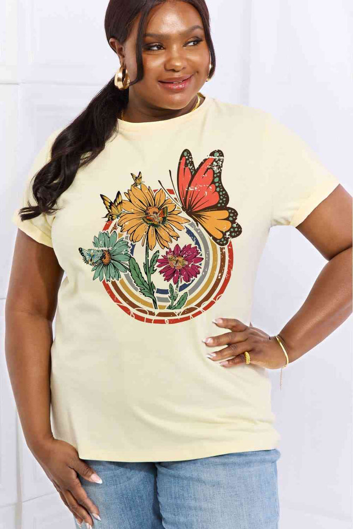 Simply Love Simply Love Full Size Flower & Butterfly Graphic Cotton Tee | 1mrk.com