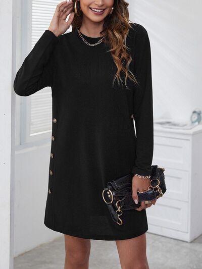 Round Neck Long Sleeve Mini Dress | Trendsi