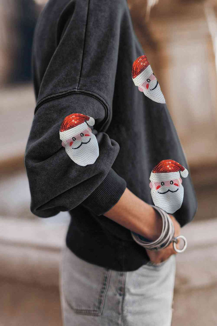 Sequin Santa Patch Round Neck Sweatshirt |1mrk.com