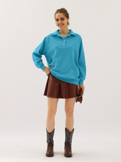 Ninexis Full Size Quarter-Button Collared Sweatshirt |1mrk.com