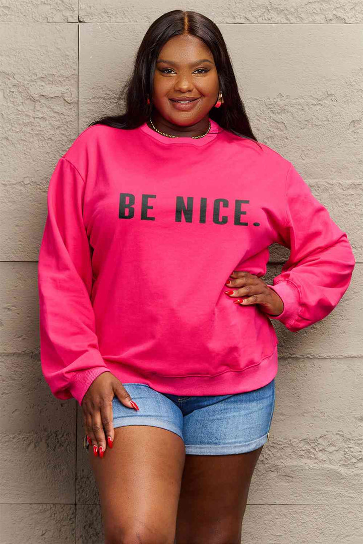 Simply Love Full Size BE NICE Graphic Sweatshirt |1mrk.com