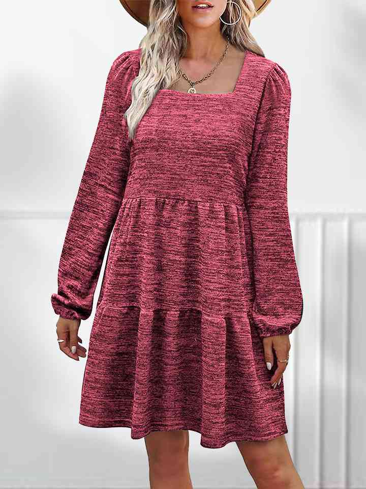 Square Neck Long Sleeve Dress | 1mrk.com