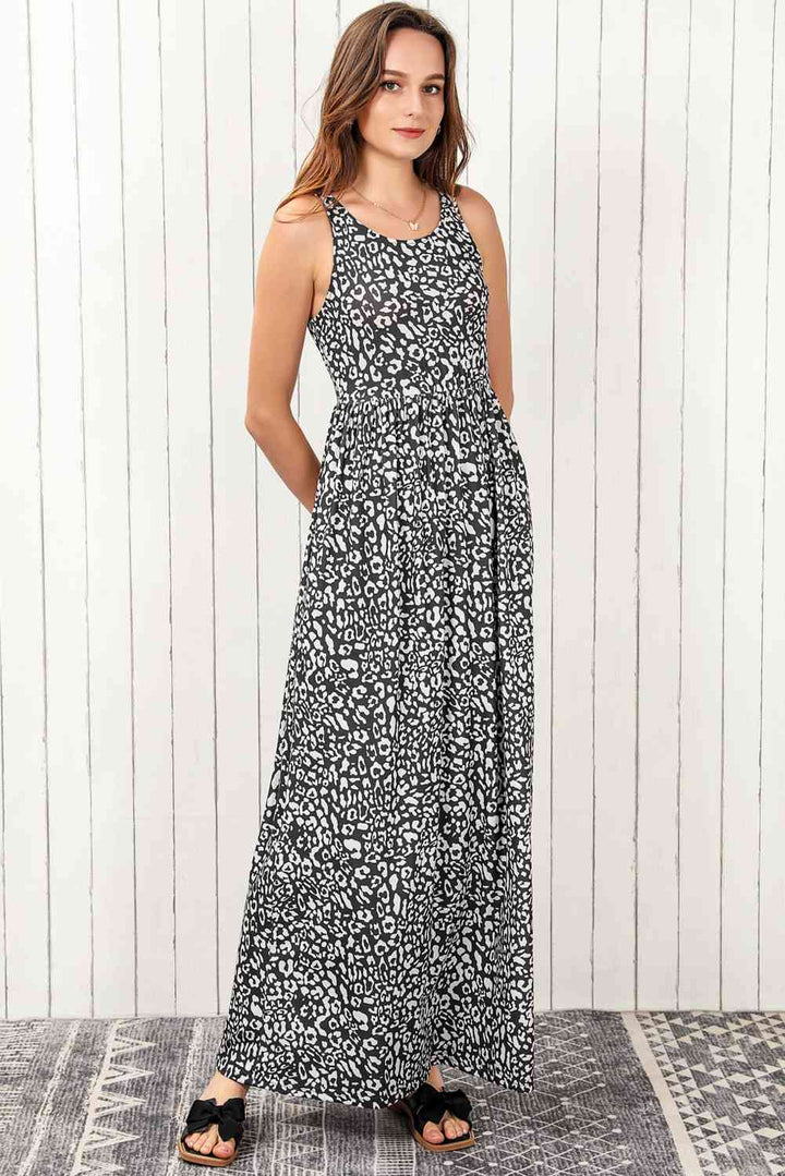 Leopard Round Neck Sleeveless Maxi Dress |1mrk.com