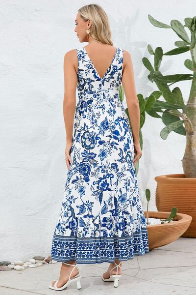 Printed V-Neck Wide Strap Dress |1mrk.com