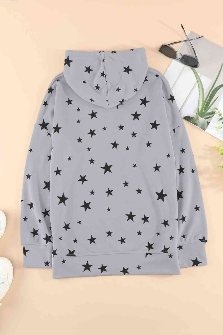 Star Print Drawstring Detail Hoodie | 1mrk.com