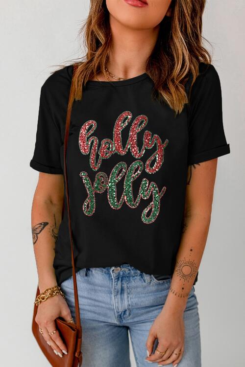 Sequin Letter Graphic Short Sleeve T-Shirt | 1mrk.com