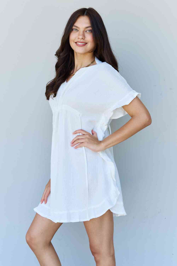 Ninexis Out Of Time Full Size Ruffle Hem Dress with Drawstring Waistband in White | 1mrk.com