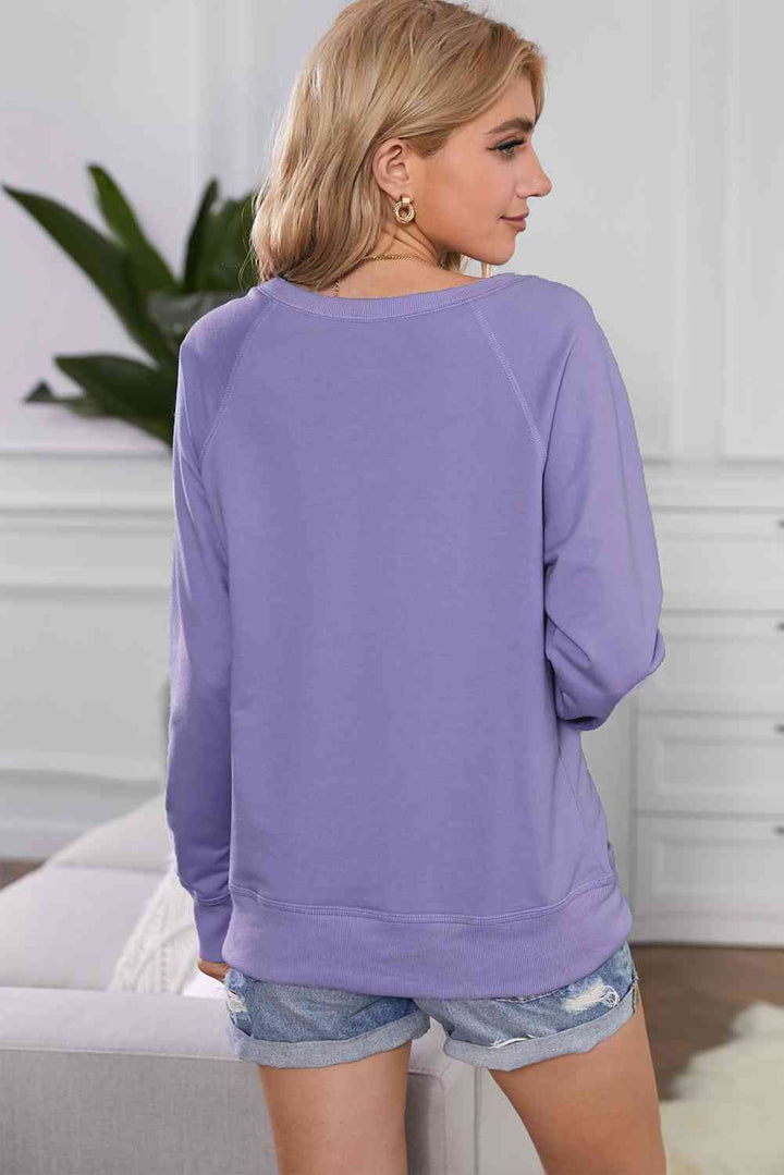 Round Neck Raglan Sleeve Exposed Seam Sweatshirt |1mrk.com