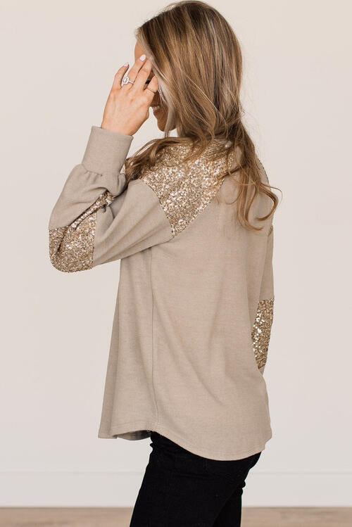 Sequin Round Neck Long Sleeve T-Shirt | 1mrk.com