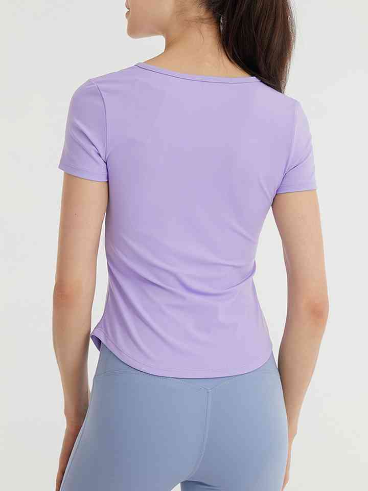 Notched Neck Short Sleeve Active Top | 1mrk.com