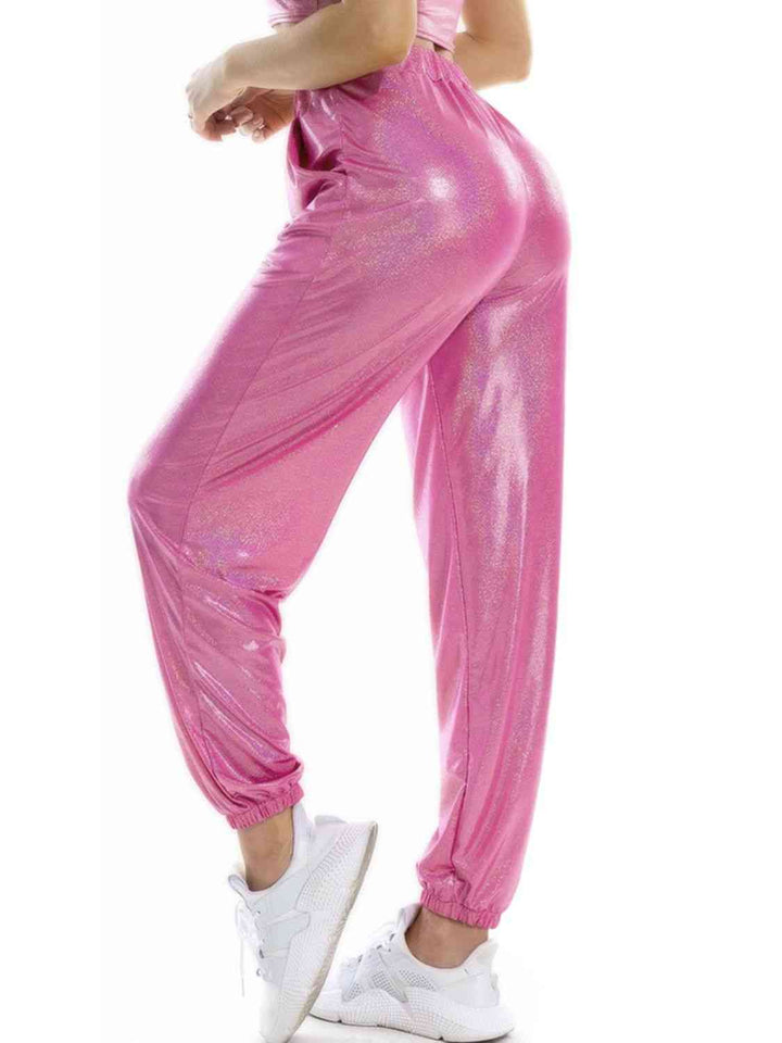 Glitter Elastic Waist Pants with Pockets | 1mrk.com