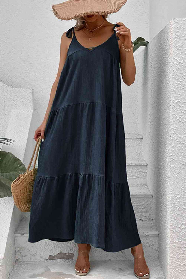 Tie-Shoulder Tiered Maxi Dress |1mrk.com