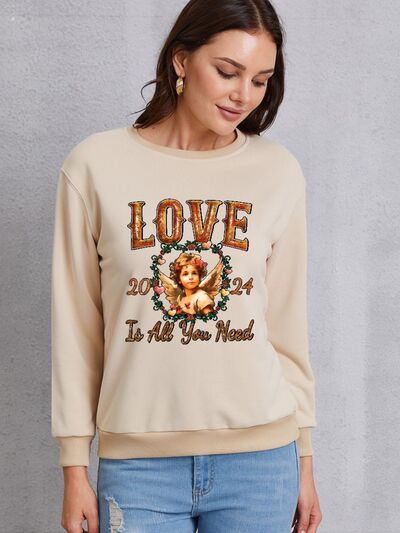 LOVE IS ALL YOU NEED Round Neck Sweatshirt | Trendsi