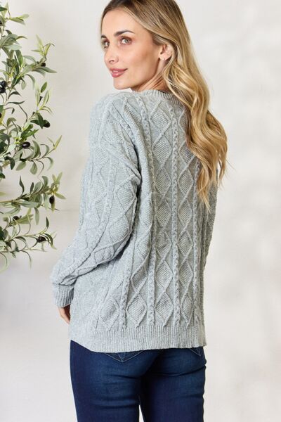 BiBi Cable Knit Round Neck Sweater |1mrk.com