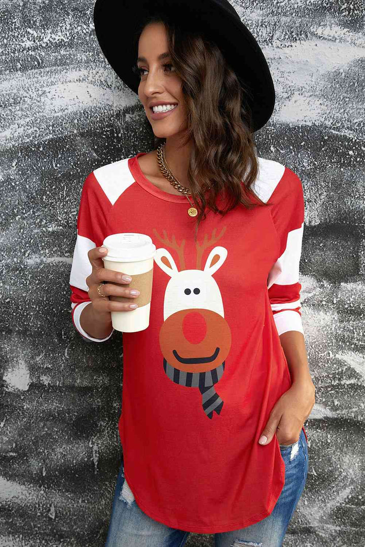 Reindeer Graphic Raglan Sleeve T-Shirt | 1mrk.com