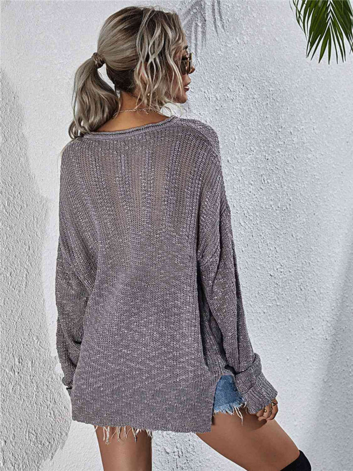 Notched Neck Slit Knit Top | 1mrk.com