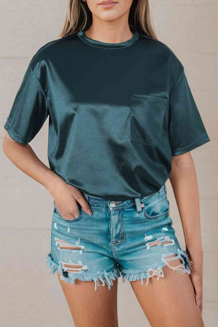 Double Take Round Neck Dropped Shoulder Top | 1mrk.com