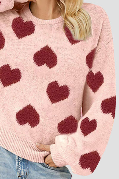 Heart Round Neck Dropped Shoulder Sweater | Trendsi