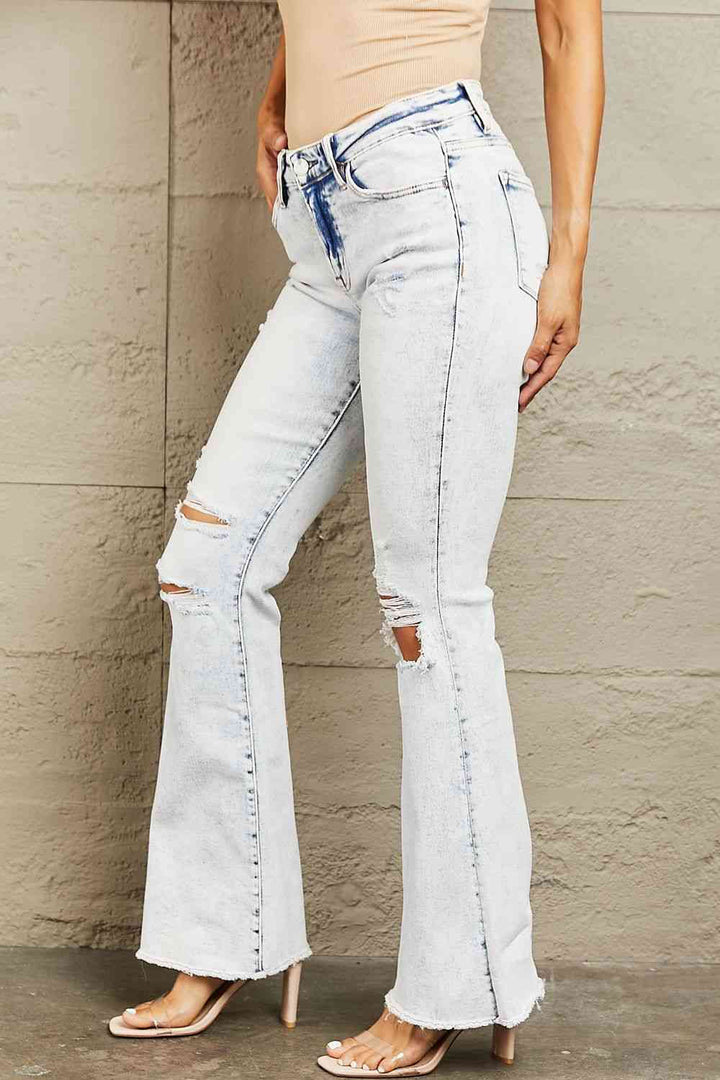 BAYEAS Mid Rise Acid Wash Distressed Jeans | 1mrk.com