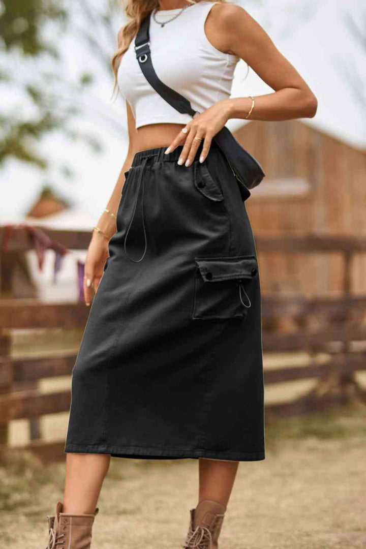 Drawstring Waist Slit Denim Skirt | 1mrk.com