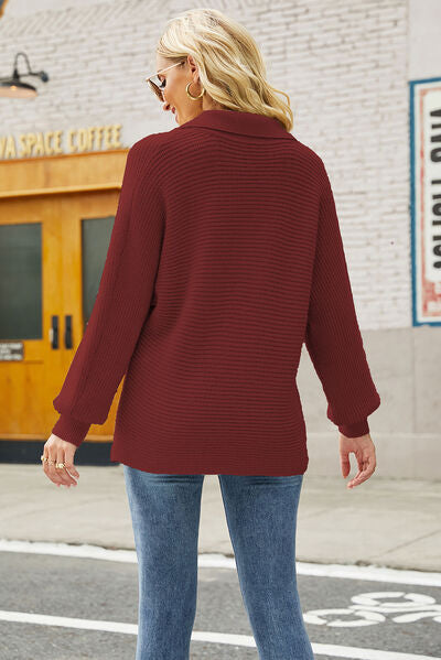 Ribbed Johnny Collar Pullover Sweater |1mrk.com