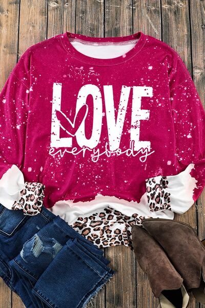 LOVE EVERYBODY Leopard Round Neck Sweatshirt | Trendsi