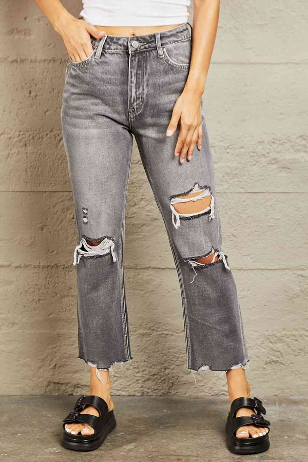 BAYEAS Mid Rise Distressed Cropped Dad Jeans | 1mrk.com
