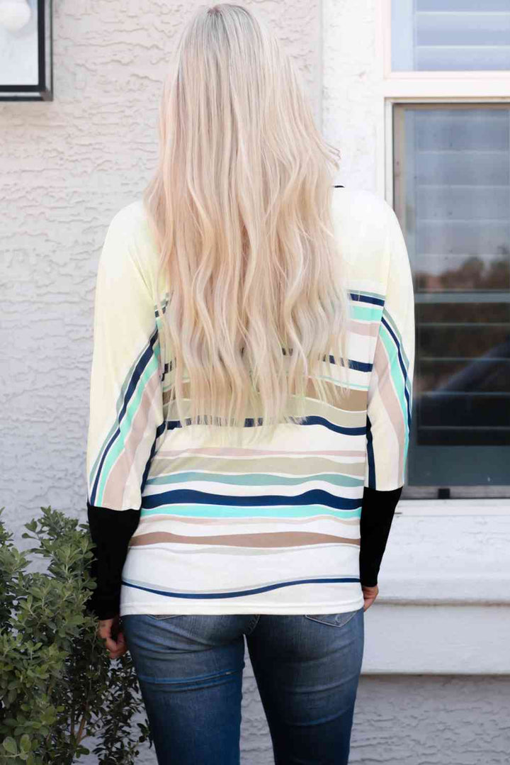 Striped Round Neck Long Sleeve Top | 1mrk.com