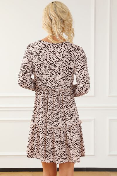 Frill Printed Round Neck Dress |1mrk.com