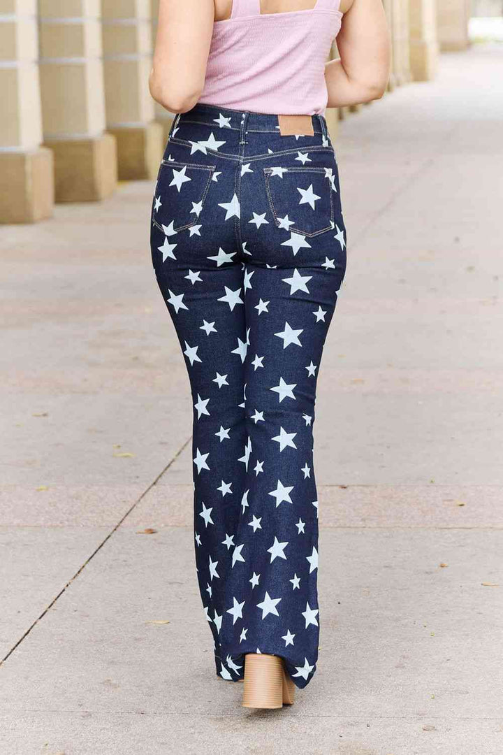 Judy Blue Janelle Full Size High Waist Star Print Flare Jeans | 1mrk.com