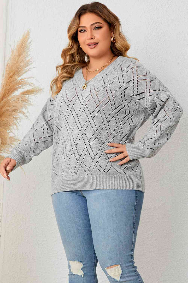 Plus Size Plaid V-Neck Knit Top | 1mrk.com